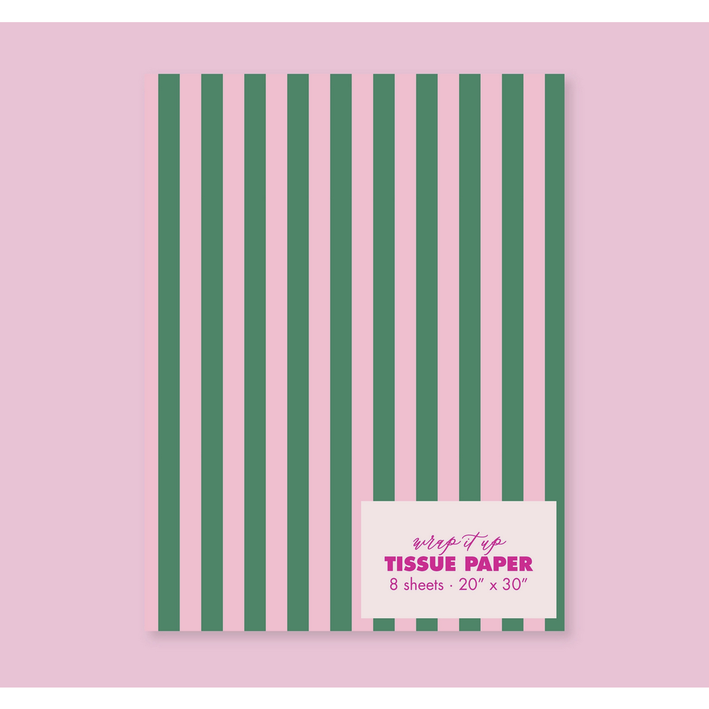 Green/Pink Stripe Tissue Paper - 8 Sheet