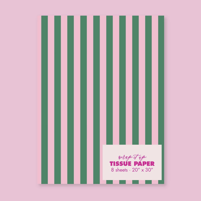 Green/Pink Stripe Tissue Paper - 8 Sheet