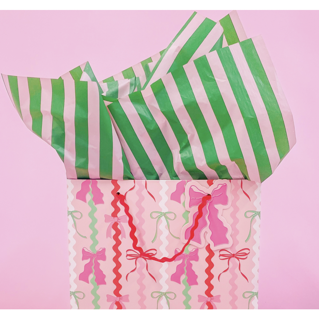 Green/Pink Stripe Tissue Paper - 8 Sheet