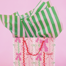 Green/Pink Stripe Tissue Paper - 8 Sheet