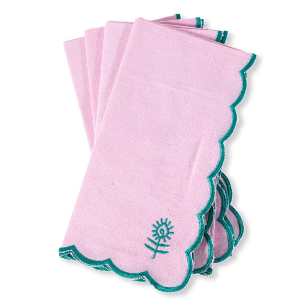 Light Pink & Emerald Linen Napkins