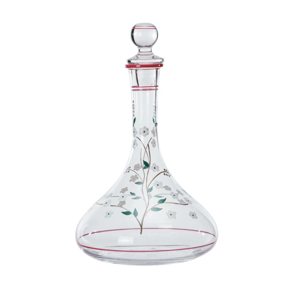 60 Oz. Glass Vintage Reproduction Decanter w/ Hand-Painted Flowers