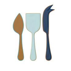 Blue Set of 3 - Enameled Stainless Steel Cheese Knives with Colored Edge