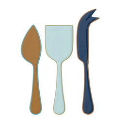 Blue Set of 3 - Enameled Stainless Steel Cheese Knives with Colored Edge