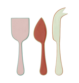 Warm Set Set of 3 - Enameled Stainless Steel Cheese Knives with Colored Edge