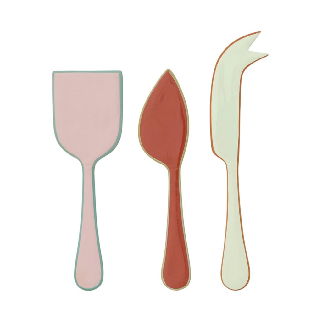 Warm Set Set of 3 - Enameled Stainless Steel Cheese Knives with Colored Edge