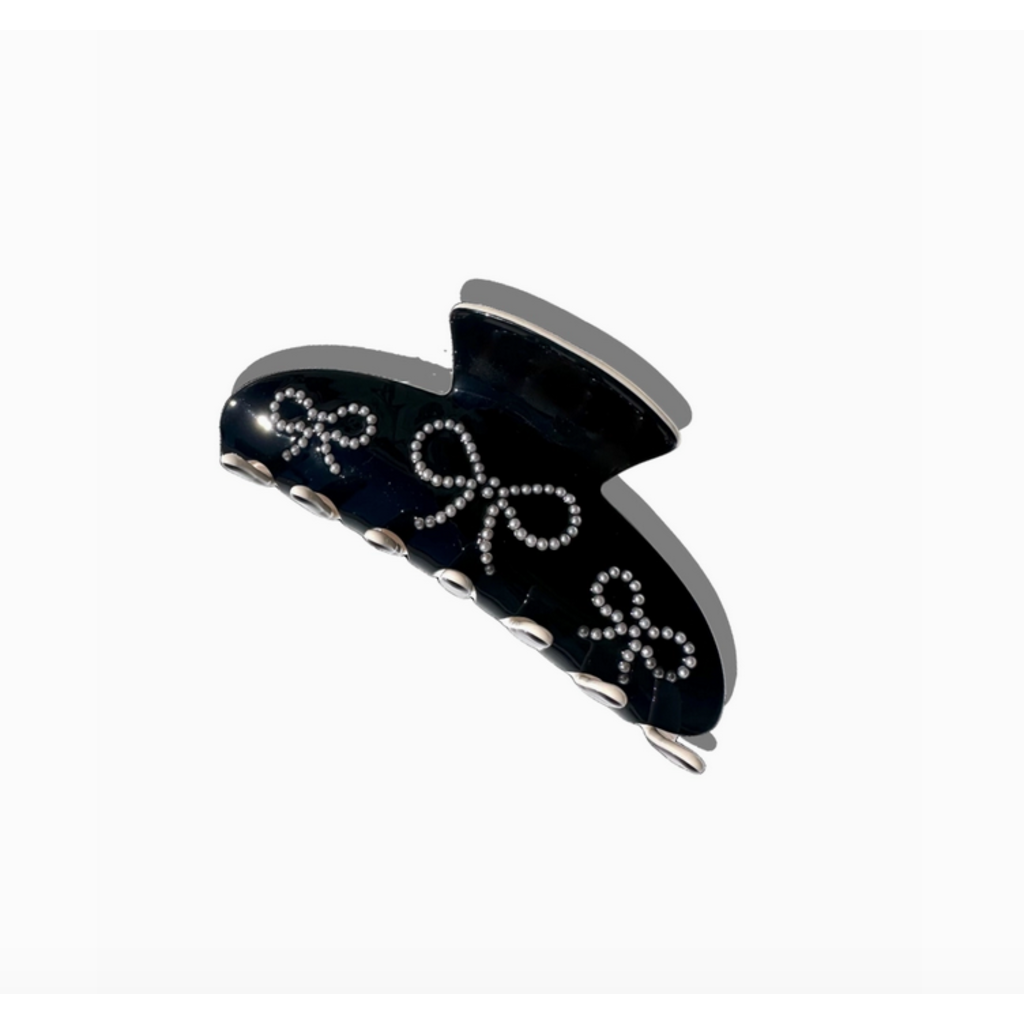 Pearl Bow Acetate Hair Clip - Black
