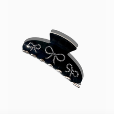 Pearl Bow Acetate Hair Clip - Black
