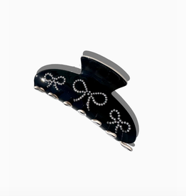 Pearl Bow Acetate Hair Clip - Black