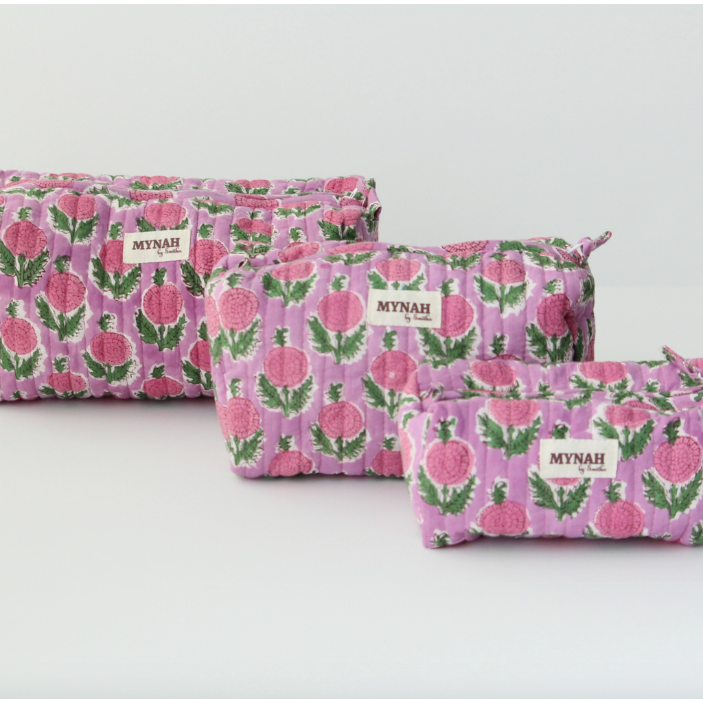 Medium Berry Smoothie Floral Travel Makeup Bag
