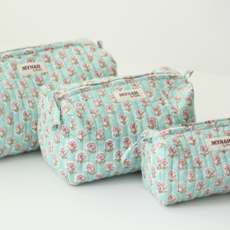 Large Mint Floral Print Travel Makeup Bag
