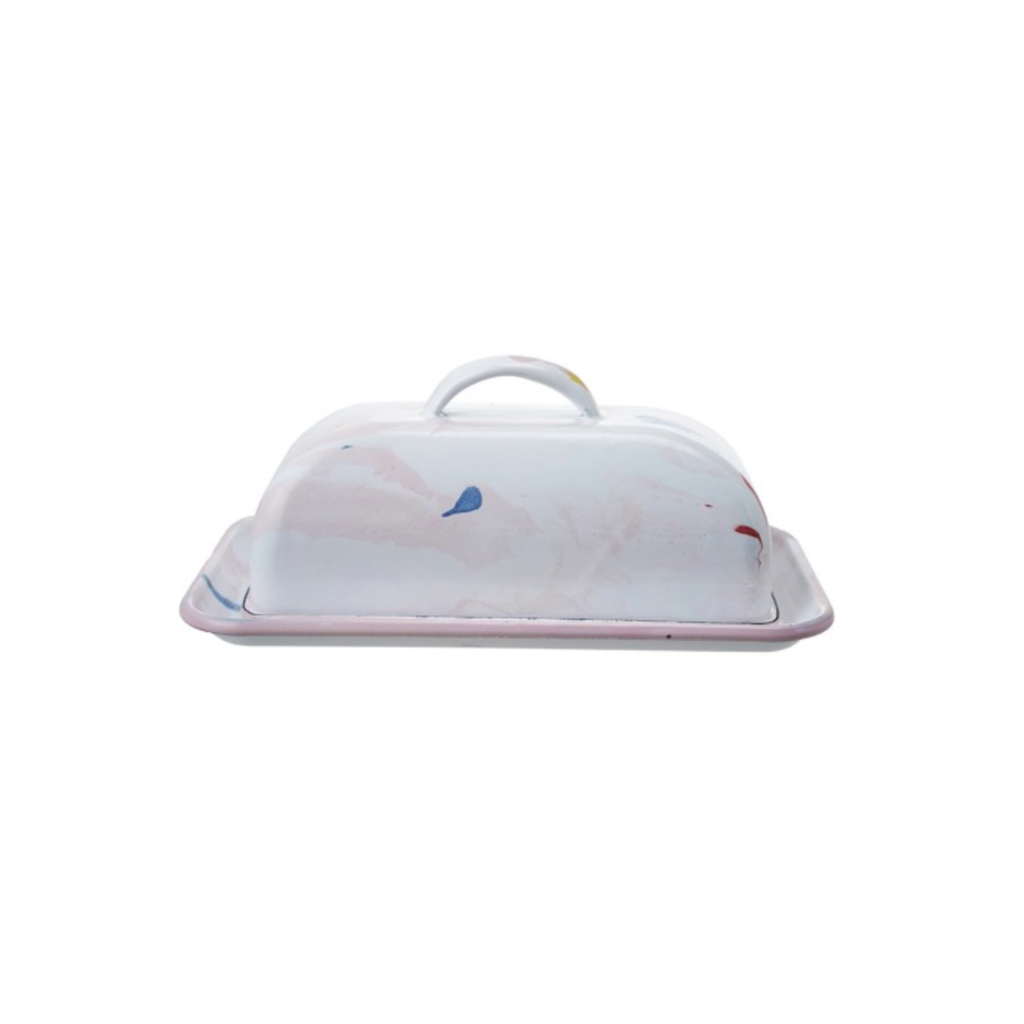 Enameled Butter Dish with Marble Finish