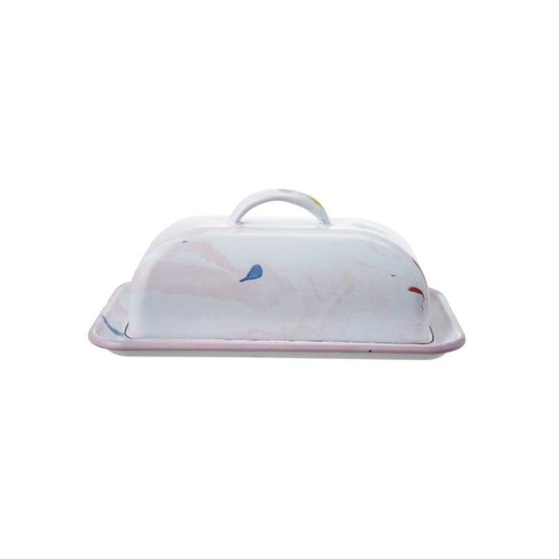 Enameled Butter Dish with Marble Finish