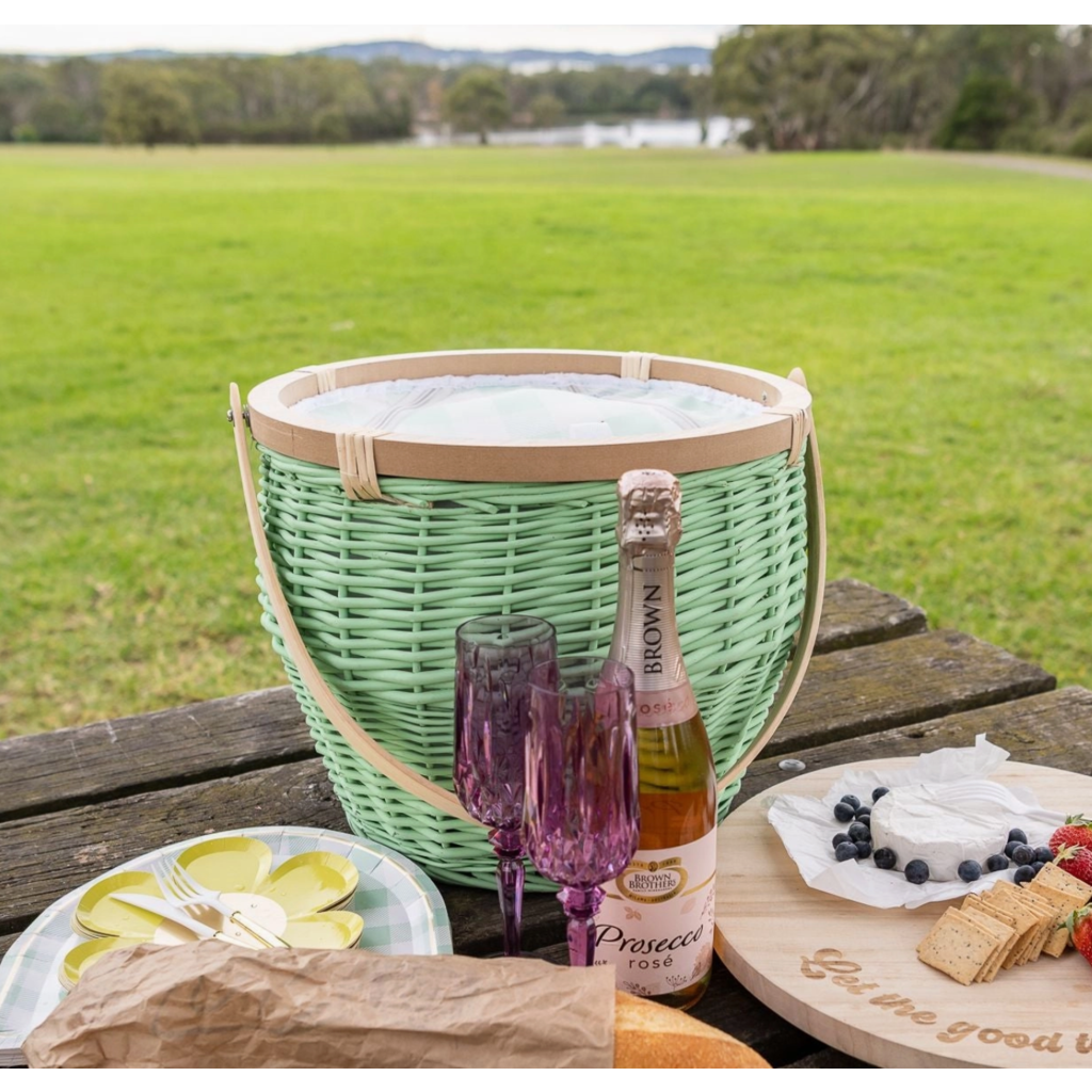 Mint Colored Wicker Insulated Picnic Basket