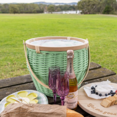 Mint Colored Wicker Insulated Picnic Basket
