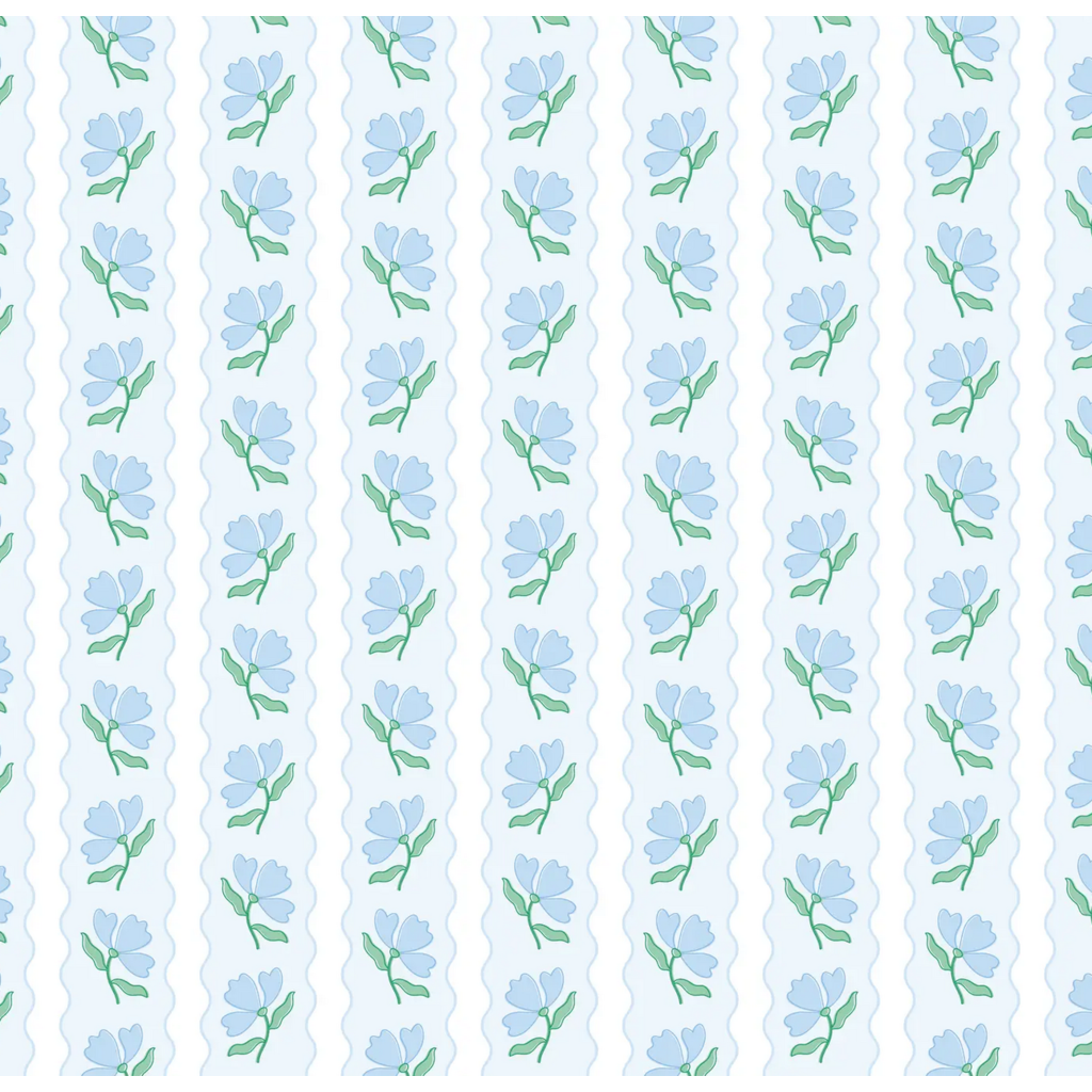 Blue Flower Wavy Stripe Wrapping Paper - Roll of 3 Sheets