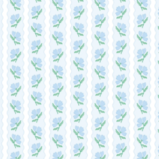 Blue Flower Wavy Stripe Wrapping Paper - Roll of 3 Sheets