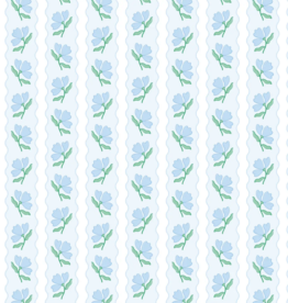 Blue Flower Wavy Stripe Wrapping Paper - Roll of 3 Sheets