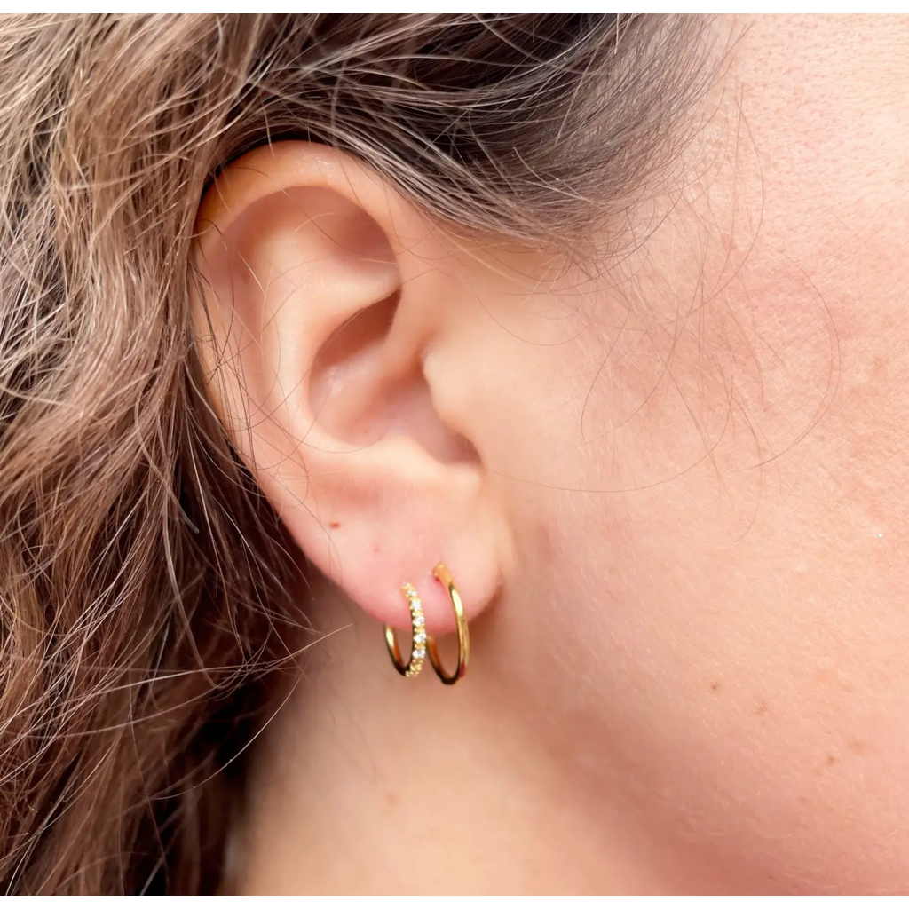 Double Diamond Pave Hoop Earrings