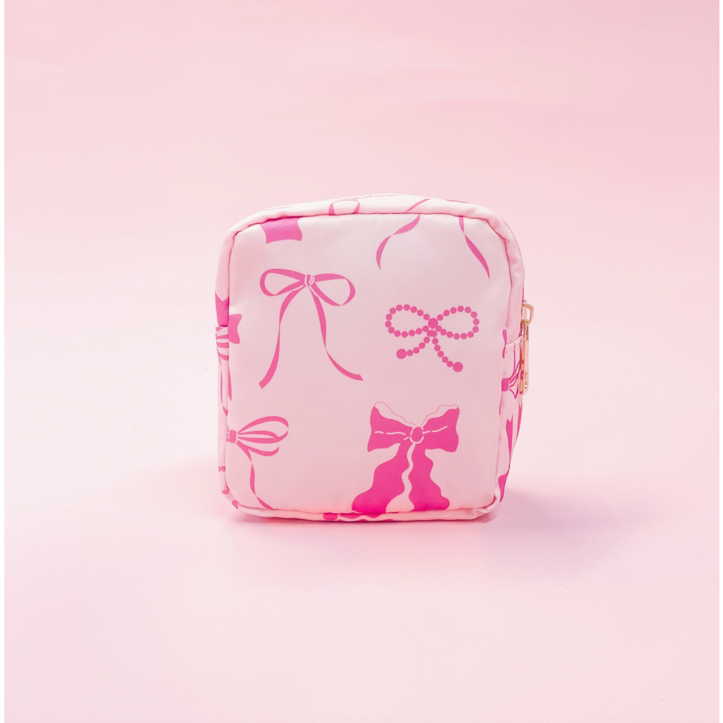 Pink Bows Nylon Cosmetic Zipper Bag