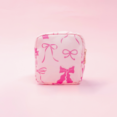 Pink Bows Nylon Cosmetic Zipper Bag