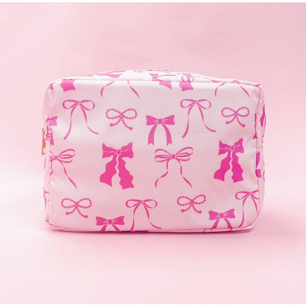 Pink Bows Nylon Cosmetic Zipper Bag