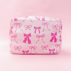 Pink Bows Nylon Cosmetic Zipper Bag
