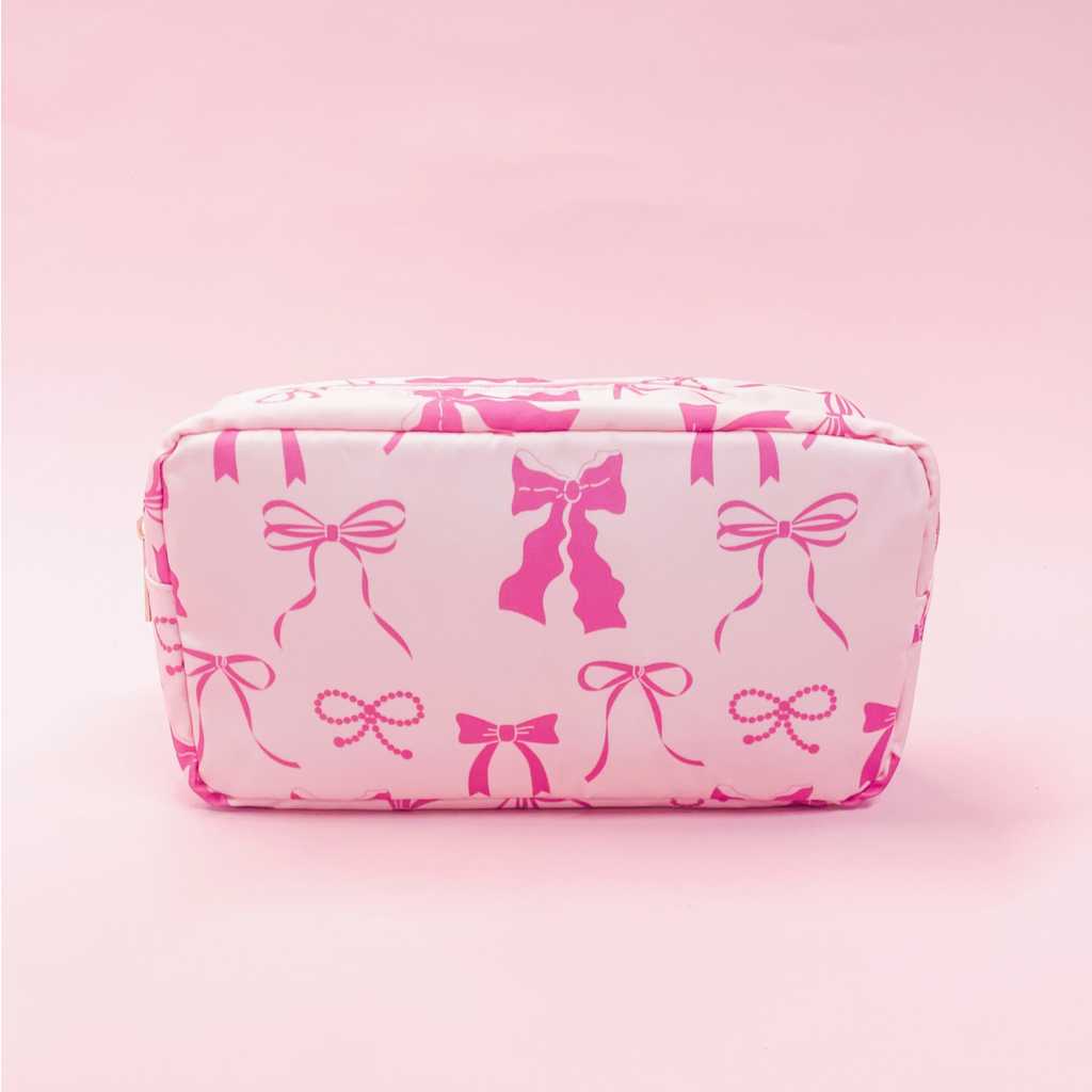Pink Bows Nylon Cosmetic Zipper Bag