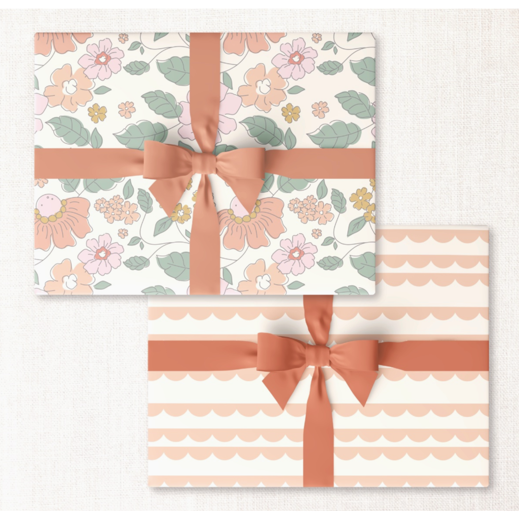 Umbrella Floral + Peach Scallops Double-sided Wrap Sheet