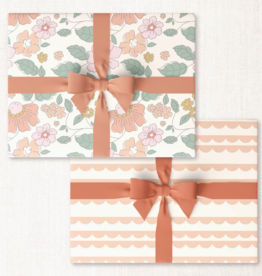 Umbrella Floral + Peach Scallops Double-sided Wrap Sheet