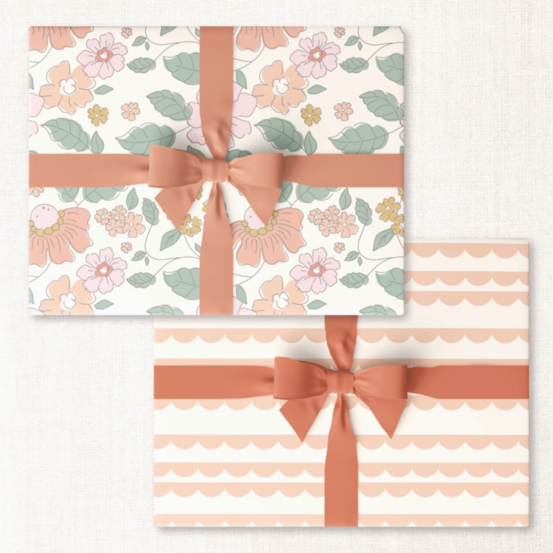 Umbrella Floral + Peach Scallops Double-sided Wrap Sheet