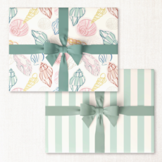 Seashells + Mint Cabana Stripe Double-sided Wrap Sheet