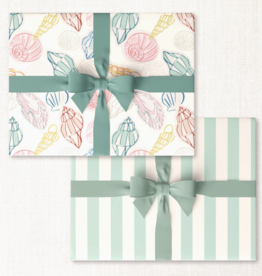 Seashells + Mint Cabana Stripe Double-sided Wrap Sheet