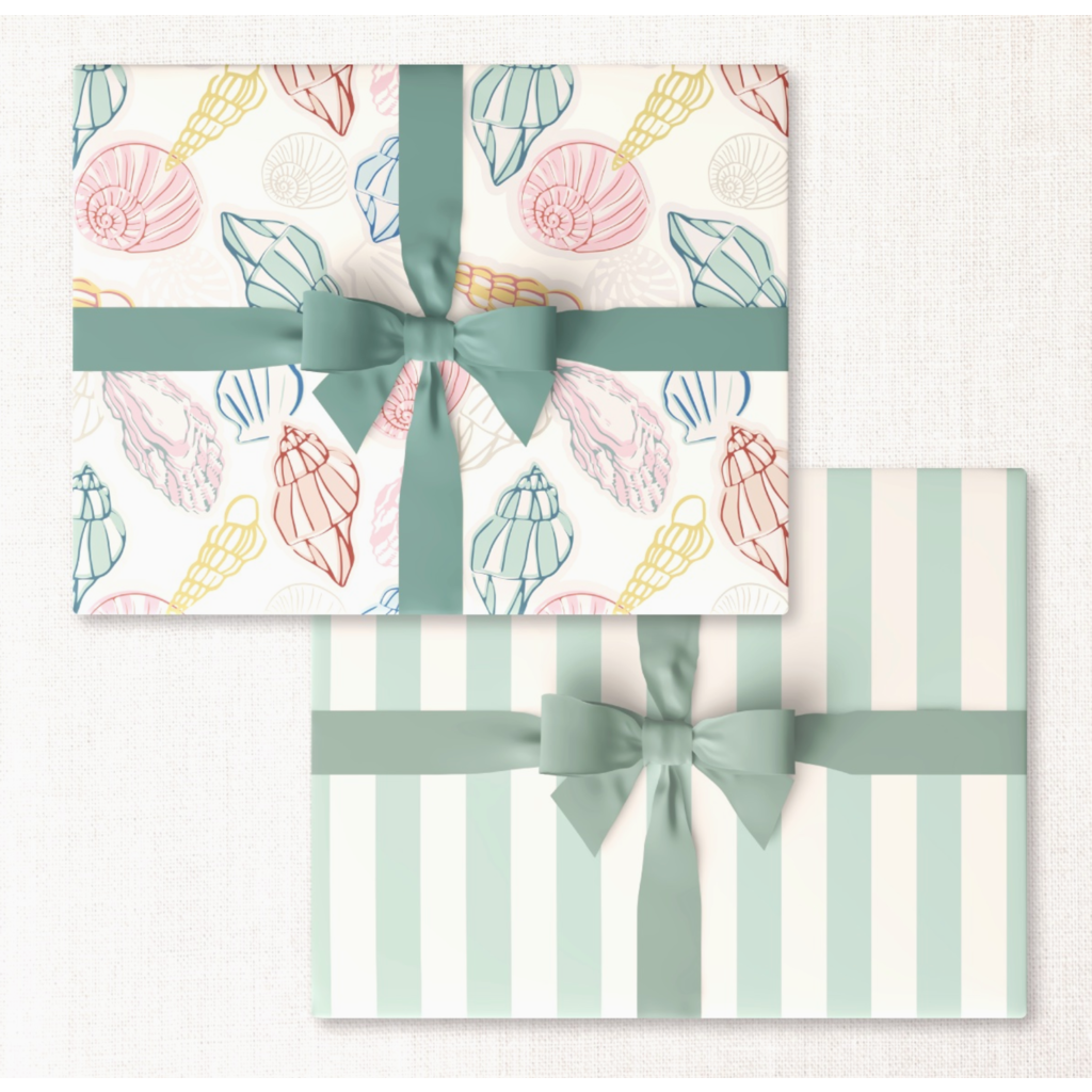 Seashells + Mint Cabana Stripe Double-sided Wrap Sheet
