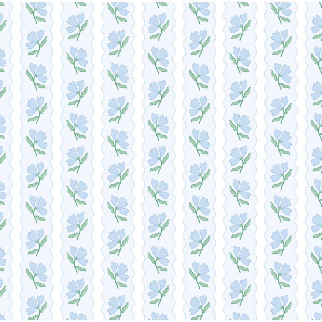 Blue Flower Wavy Stripe Wrapping Paper - Single Sheet