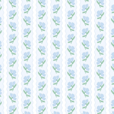 Blue Flower Wavy Stripe Wrapping Paper - Single Sheet