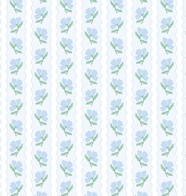 Blue Flower Wavy Stripe Wrapping Paper - Single Sheet