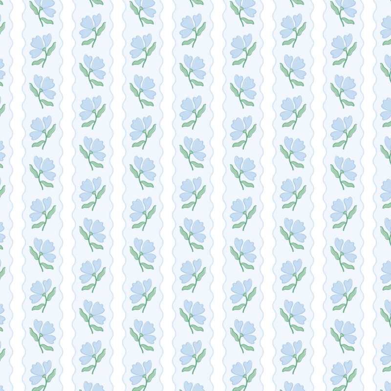 Blue Flower Wavy Stripe Wrapping Paper - Single Sheet