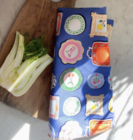 Dinner Plates Cotton Tea Towel with Embroidered Detail