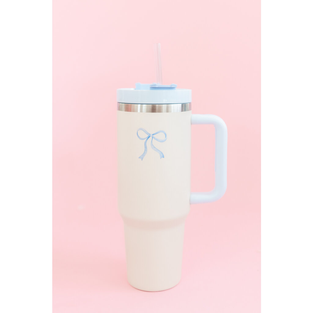 Cream & Blue Bow 40oz Tumbler