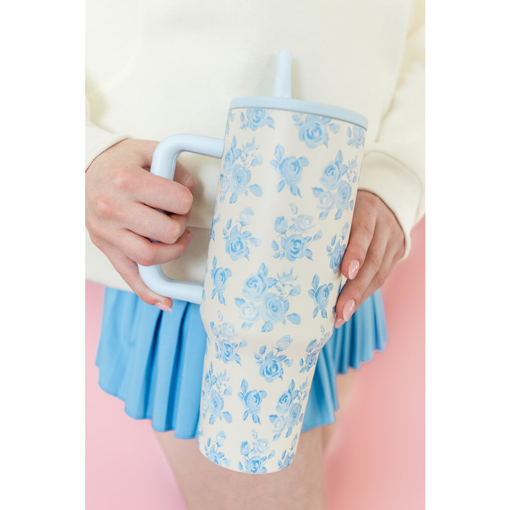 Cream & Blue Floral 40oz Tumbler