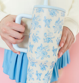 Cream & Blue Floral 40oz Tumbler