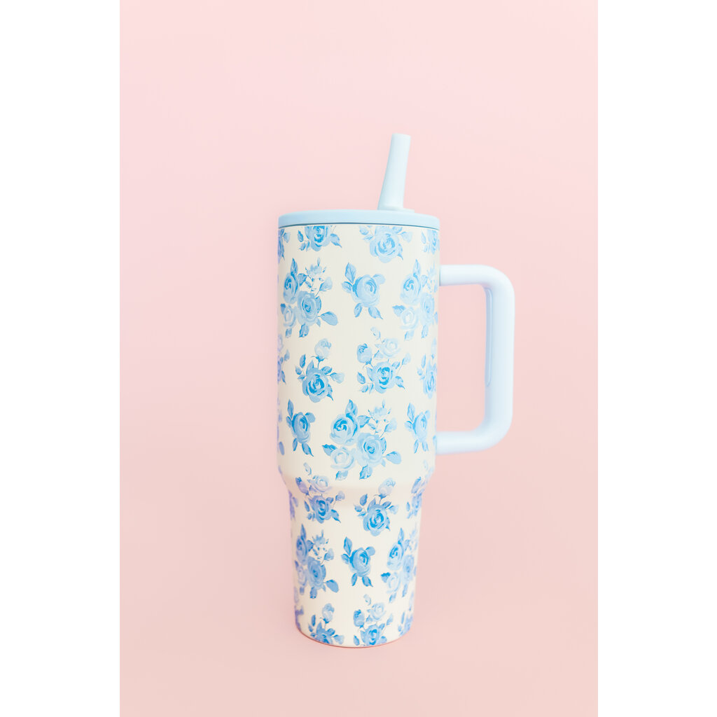 Cream & Blue Floral 40oz Tumbler