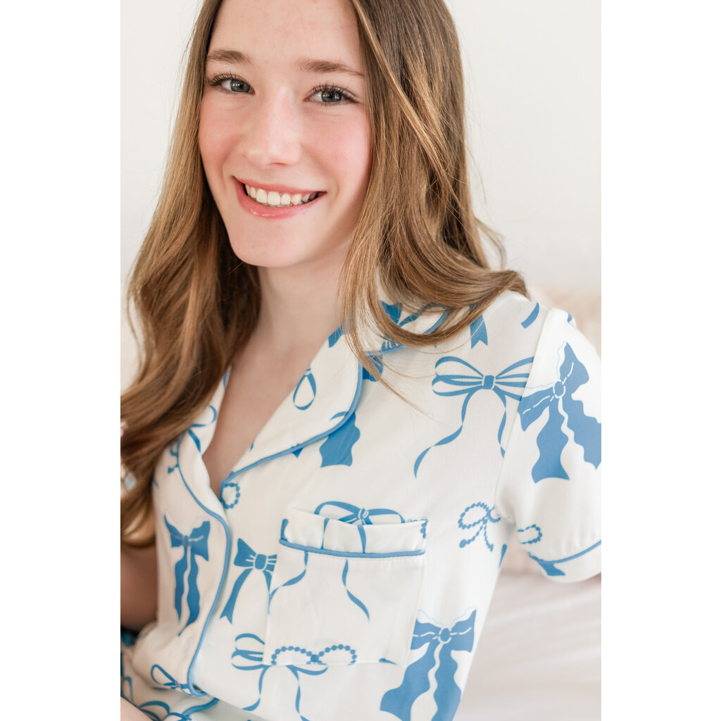 Blue and Cream Bows Short Sleeve Pajama Set