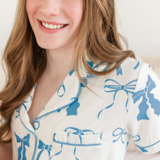 Blue and Cream Bows Short Sleeve Pajama Set