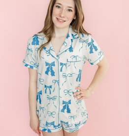 Blue and Cream Bows Short Sleeve Pajama Set