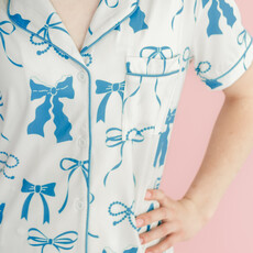 Blue and Cream Bows Short Sleeve Pajama Set