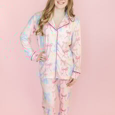 Pink Pastel Bows Long Sleeve Pajamas Set