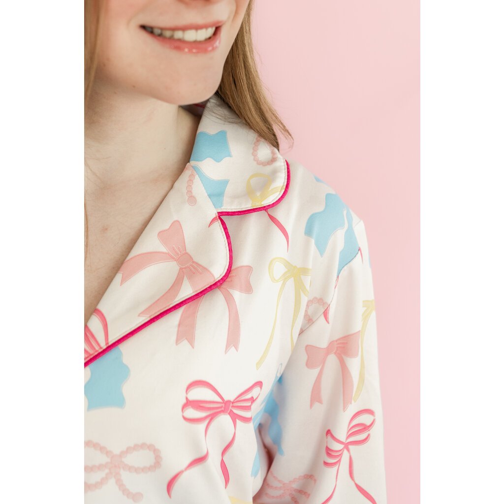 Pink Pastel Bows Long Sleeve Pajamas Set