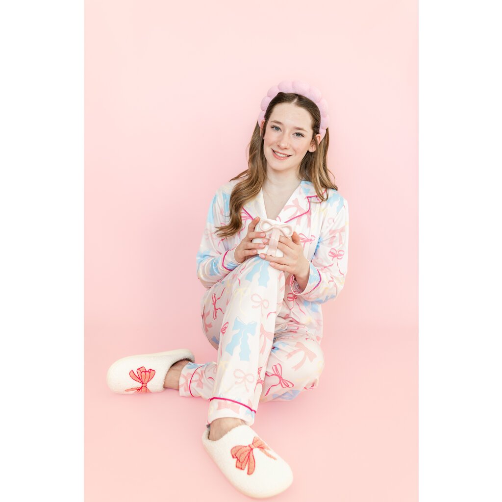Pink Pastel Bows Long Sleeve Pajamas Set
